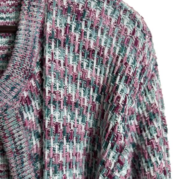 Vintage 80s James Kenrob Knitted Cardigan Small Pink Green Cozycore Grandmacore - Picture 3 of 7